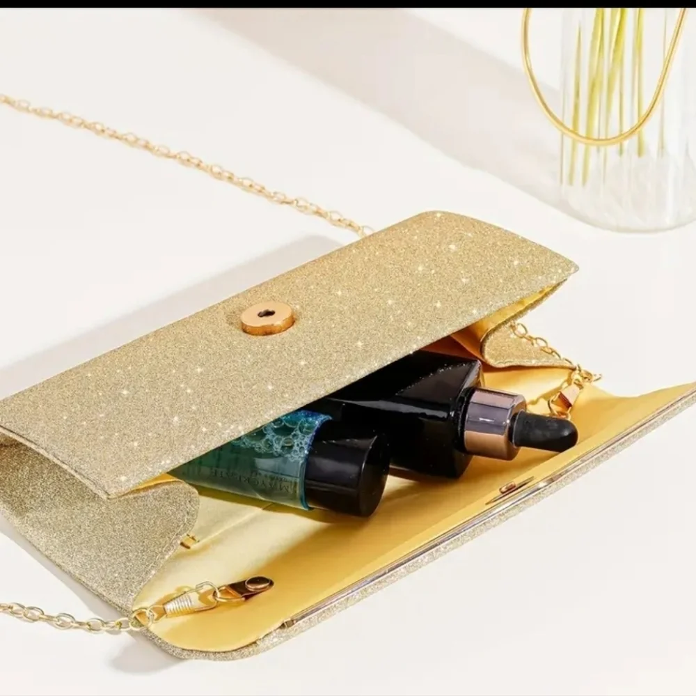 CLEARANCE! Women's Gold Glittery Evening Bag/Clutch w/Detachable Strap, NW…